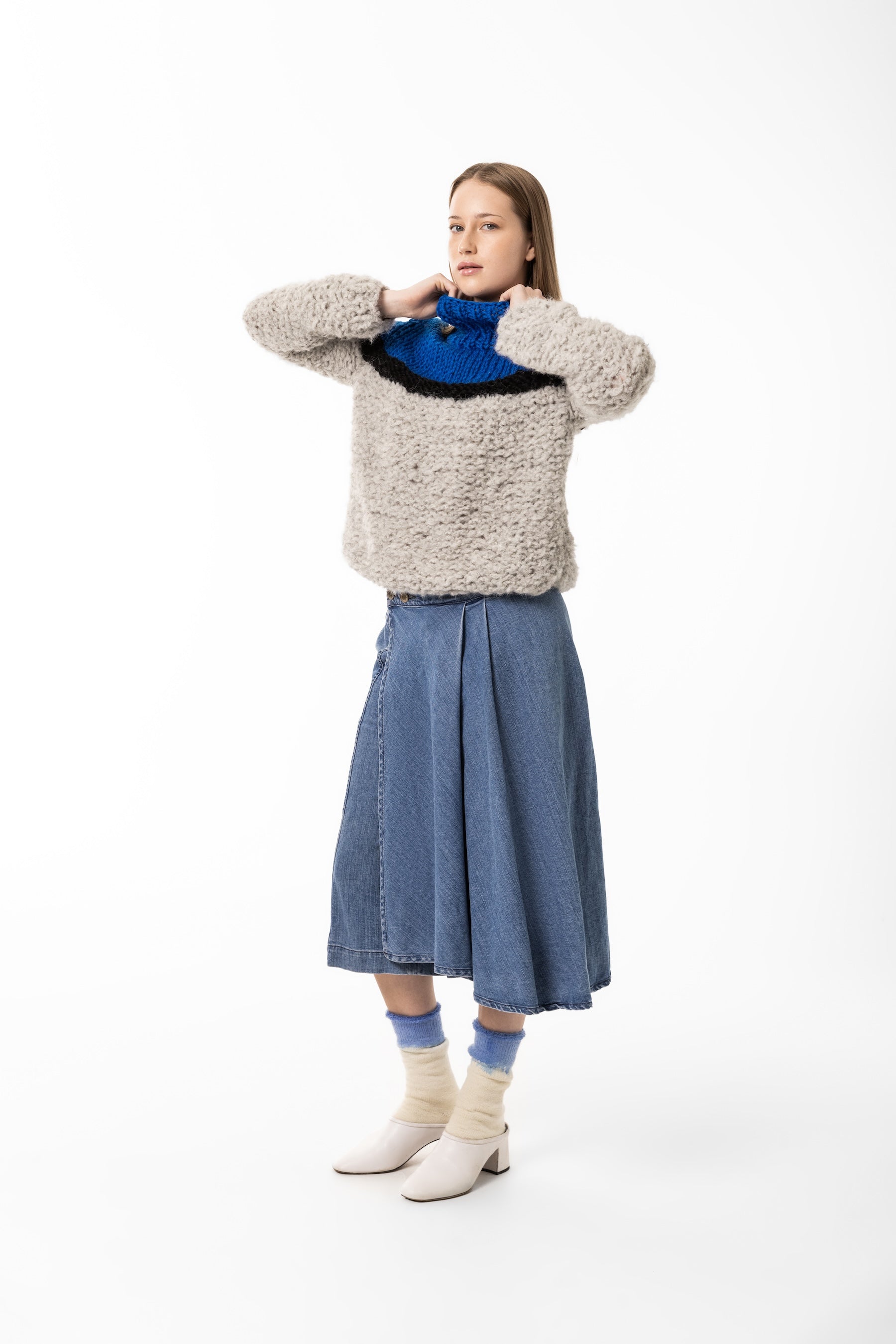 Íðunn blue, grey and black sweater