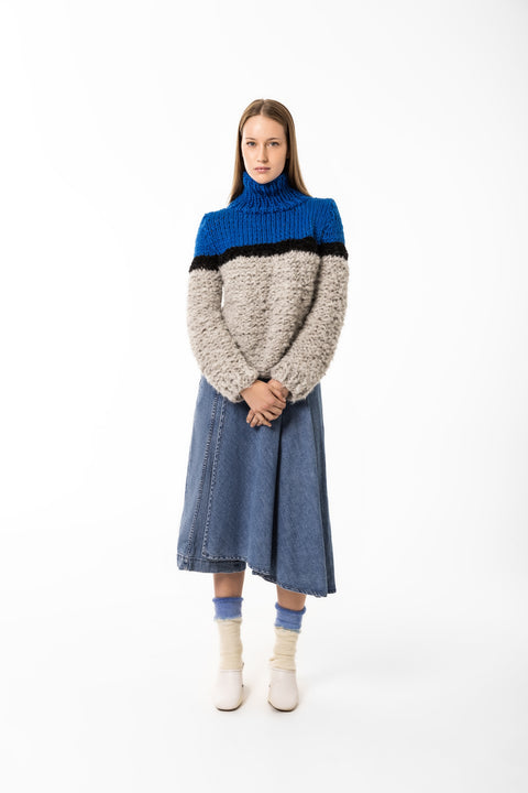 Íðunn blue, grey and black sweater